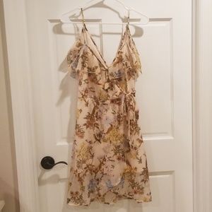 XS Band of Gypsies nude print off shoulder dress